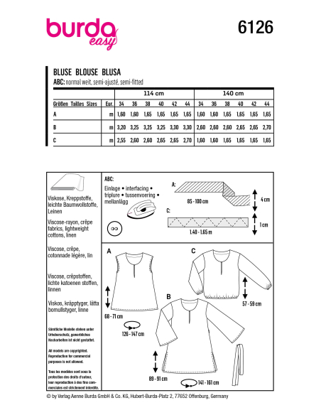 Patron Burda 6126 - Tunique et Robe classique