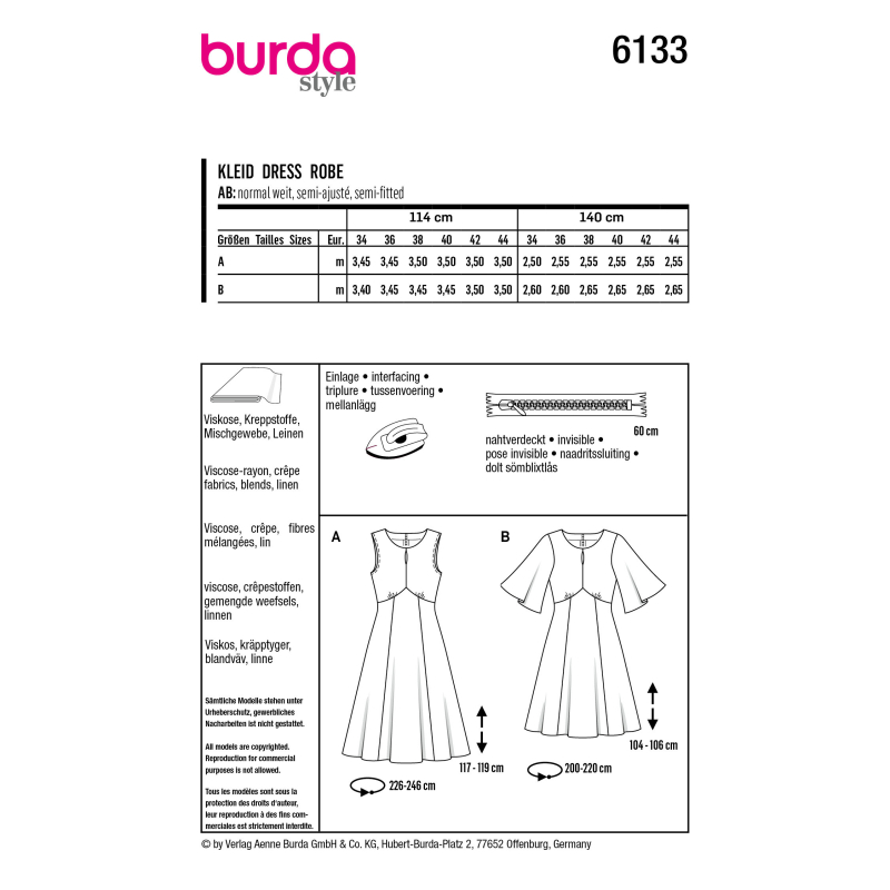 Patron Burda 6133 - Robes stylées avec jupe virevoltante
