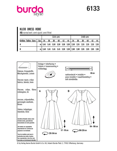 Patron Burda 6133 - Robes stylées avec jupe virevoltante