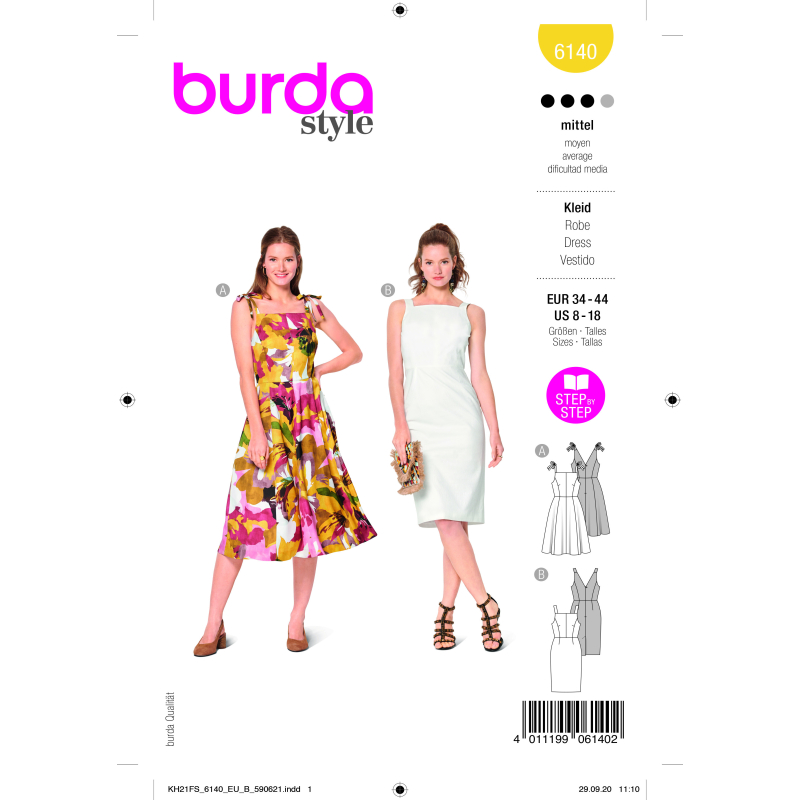 Patron Burda 6140 - Robes à bretelles chics avec variations de jupes