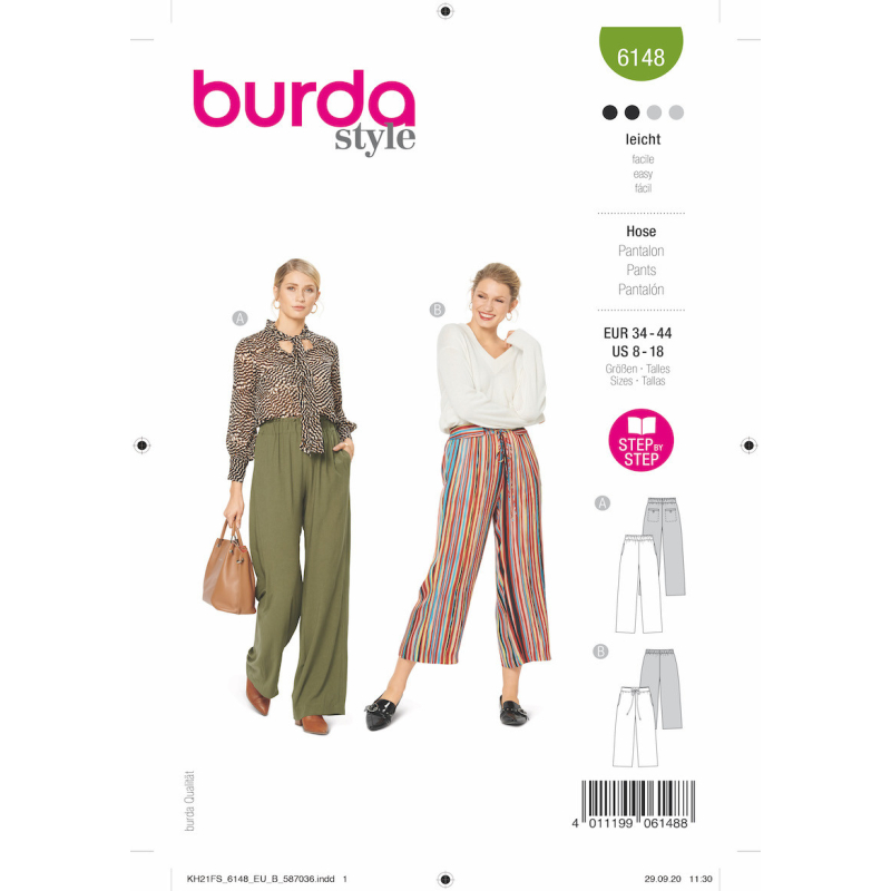 Patron Burda 6148 - Pantalons amples sur coulisse élastique