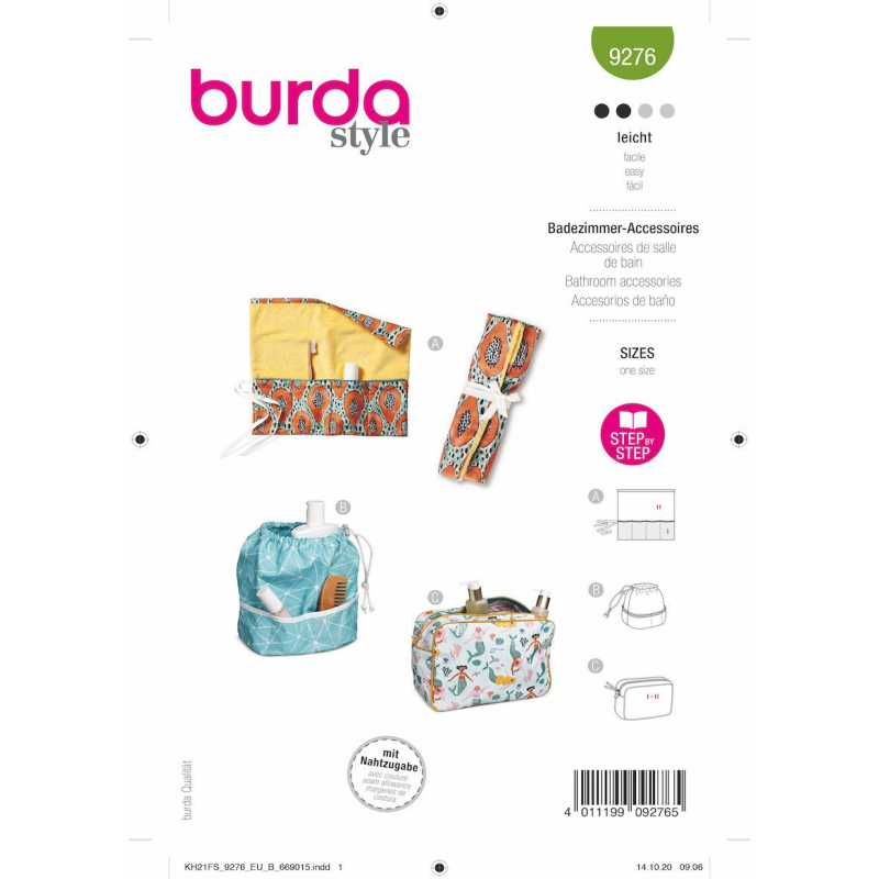 Patron Burda 9276 - 3 Accessoirs salle de bain, trousses de toilette