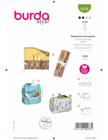 Patron Burda 9276 - 3 Accessoirs salle de bain, trousses de toilette