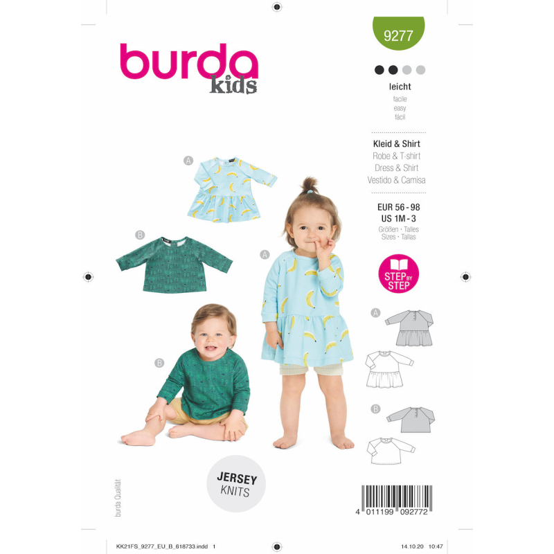 Patron Burda 9277 - T-Shirt raglan mixte ou Robe bébé
