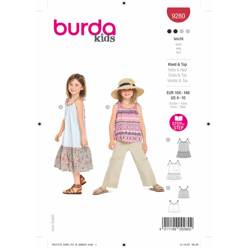 Patron Burda 9280 - Top et Robe enfant à bretelles