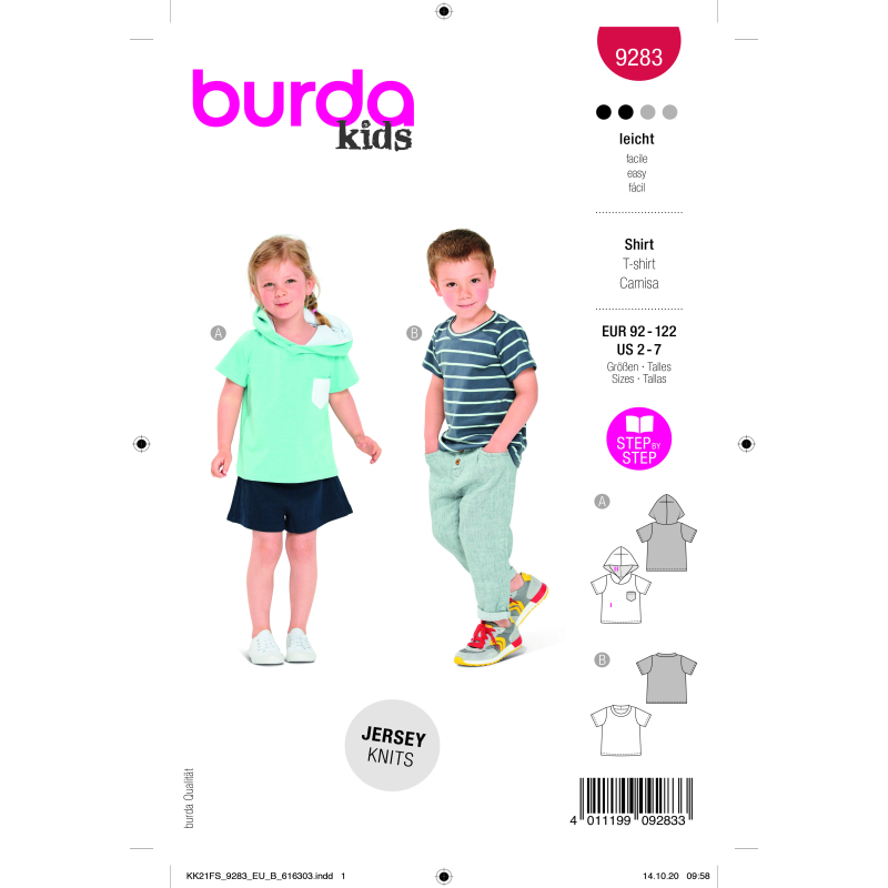 Patron Burda 9283 - T-shirt Hoody à capuche enfant