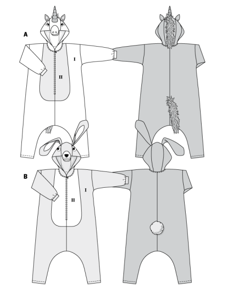 Patron Burda Carnaval 2351 - Combinaison lapin et Licorne Adulte