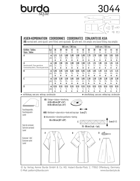 Patron Burda Carnaval 3044 - Déguisement asiatiques