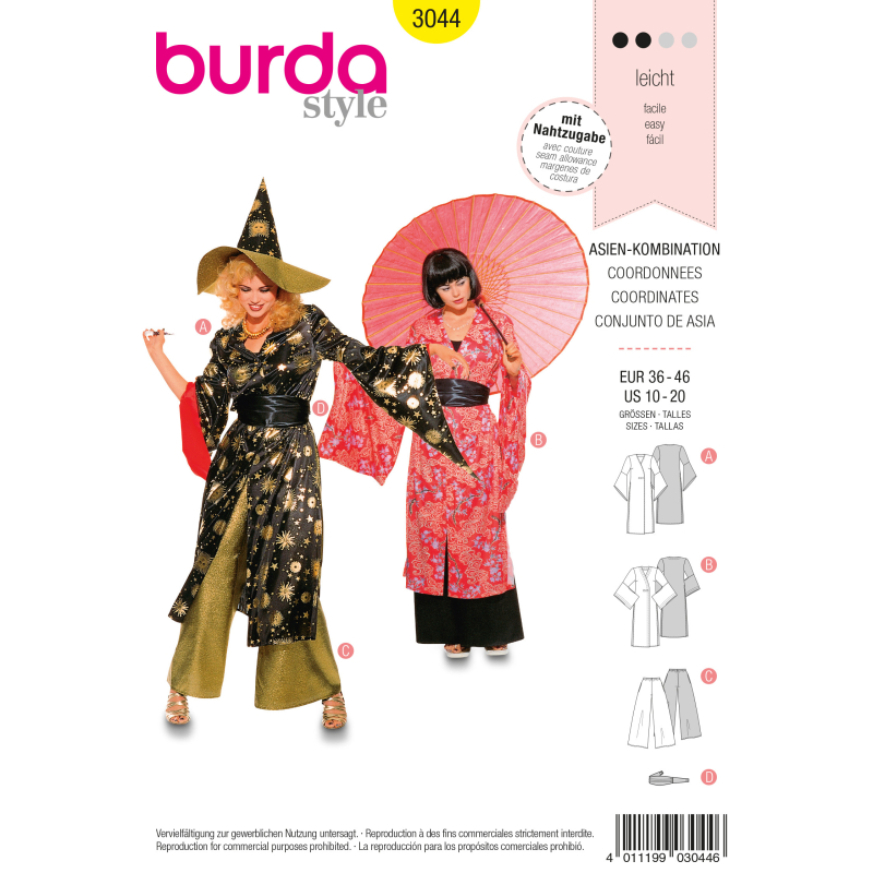 Patron Burda Carnaval 3044 - Déguisement asiatiques