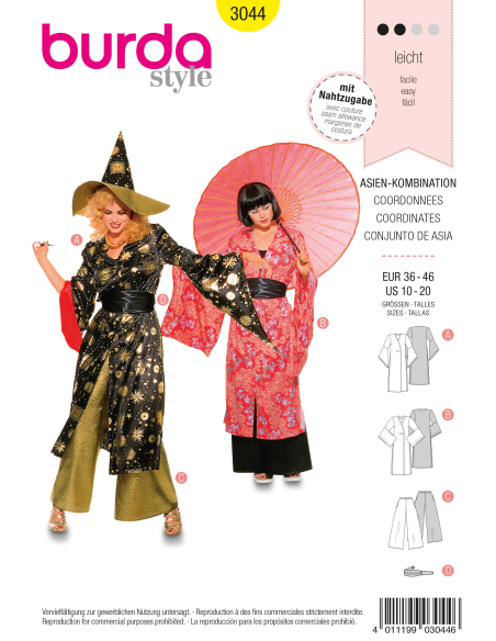 Patron Burda Carnaval 3044 - Déguisement asiatiques