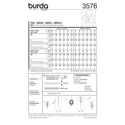 Patron Burda Carnaval 3576 - Déguisement Combinaison Animaux Adulte 2