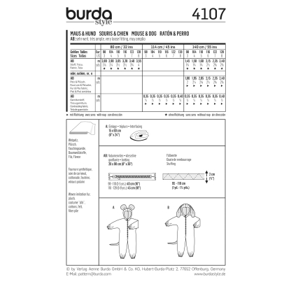 Patron Burda Carnaval 4107 - Déguisement Combinaison Souris & Chien enfant 2