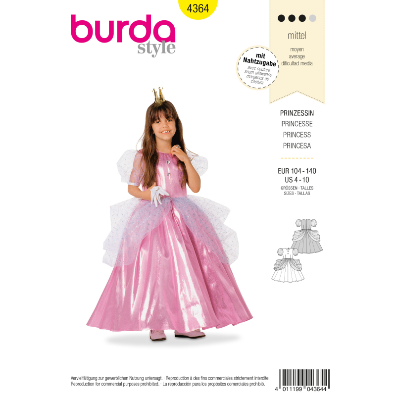 Patron Burda Carnaval 4364 - Déguisement Historique de Princesse enfant