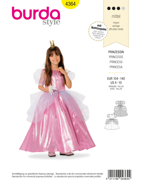 Patron Déguisement Fille robe de princesse, Burda 4364