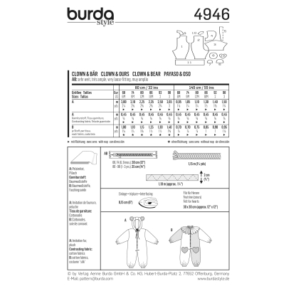 Patron Burda Carnaval 4946 - Déguisement Clown & ours bébé 2