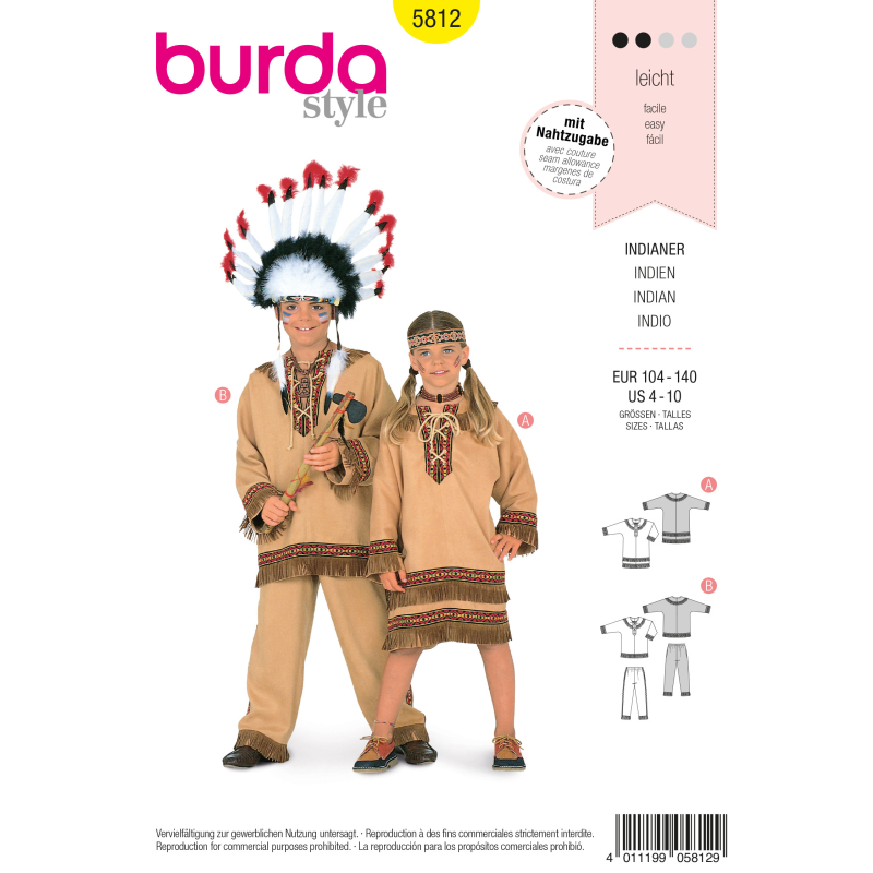 Patron Burda Carnaval 5812 - Déguisement Costume indien enfant