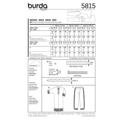 Patron Burda Carnaval 5815 - Déguisement indien Homme et Femme 2