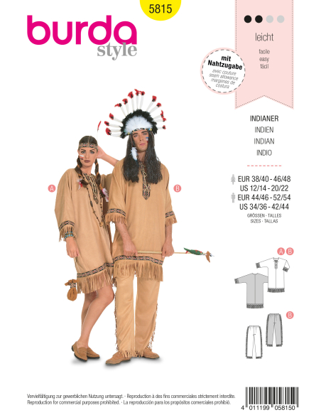 Patron Burda Carnaval 5815 - Déguisement indien Homme et Femme