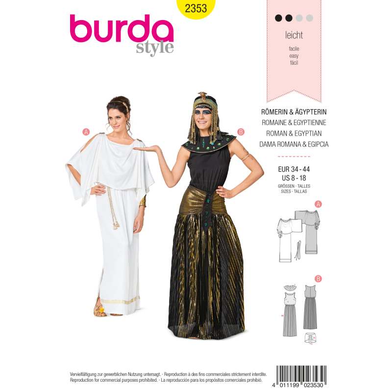 Patron Burda Carnaval 2353 - Déguisement Romaine et Egyptienne Femme