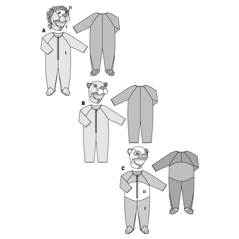 Patron Burda Carnaval 2355 - Déguisement Combinaison animaux bébé