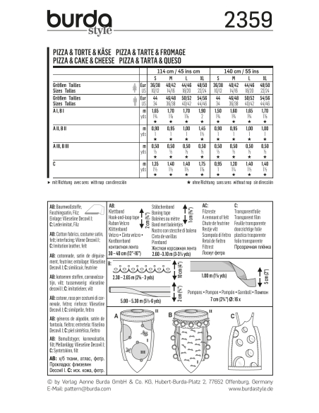 Patron Burda Carnaval 2359 - Déguisement Pizza, tarte et fromage Femme