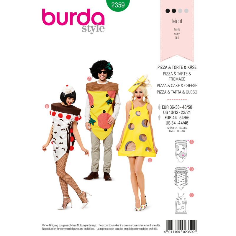 Patron Burda Carnaval 2359 - Déguisement Pizza, tarte et fromage Femme