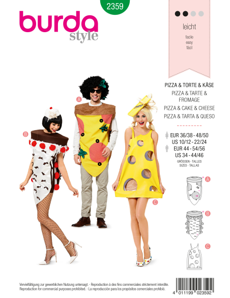 Patron Burda Carnaval 2359 - Déguisement Pizza, tarte et fromage Femme