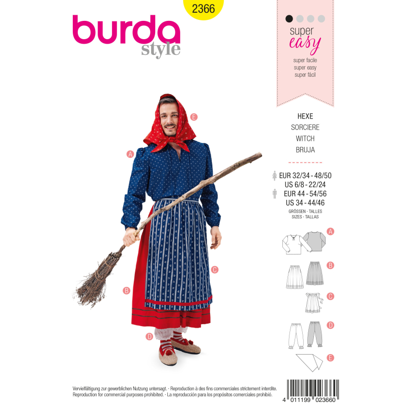 Patron Burda Carnaval 2366 - Déguisement Sorcière Adulte Mixte