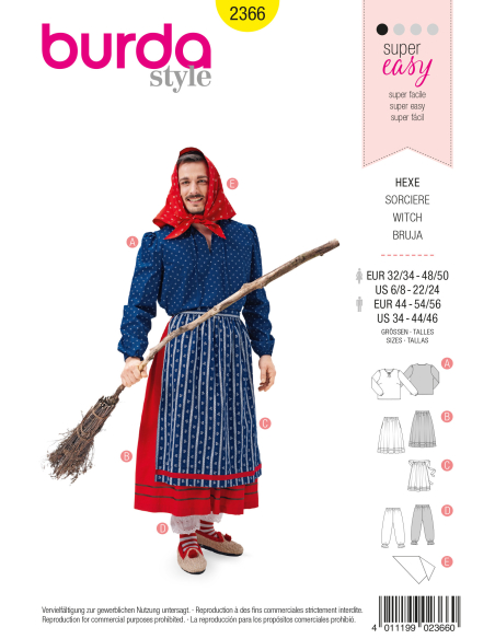 Patron Burda Carnaval 2366 - Déguisement Sorcière Adulte Mixte
