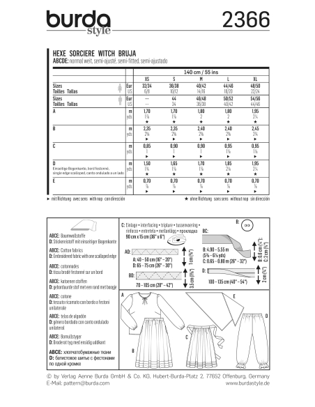 Patron Burda Carnaval 2366 - Déguisement Sorcière Adulte Mixte