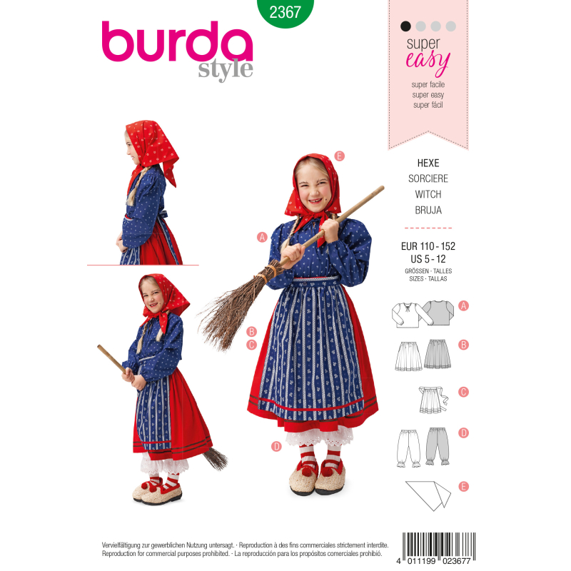 Patron Burda Carnaval 2367 - Déguisement Sorcière enfant