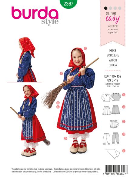 Patron Burda Carnaval 2367 - Déguisement Sorcière enfant