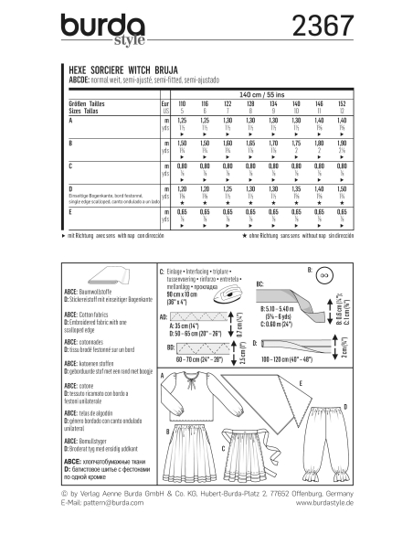 Patron Burda Carnaval 2367 - Déguisement Sorcière enfant