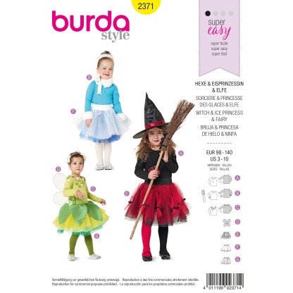 Patron Burda Carnaval 2371 - Déguisement de Sorcière, princesse des glaces et Elfe enfant