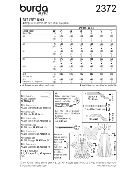 Patron Burda Carnaval 2372 - Déguisement Elfe et Fée Femme