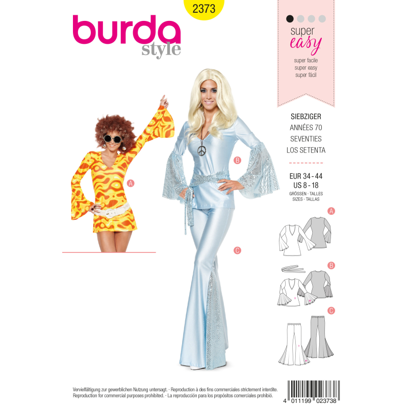 Patron Burda Carnaval 2373 - Déguisement année 70 Femme