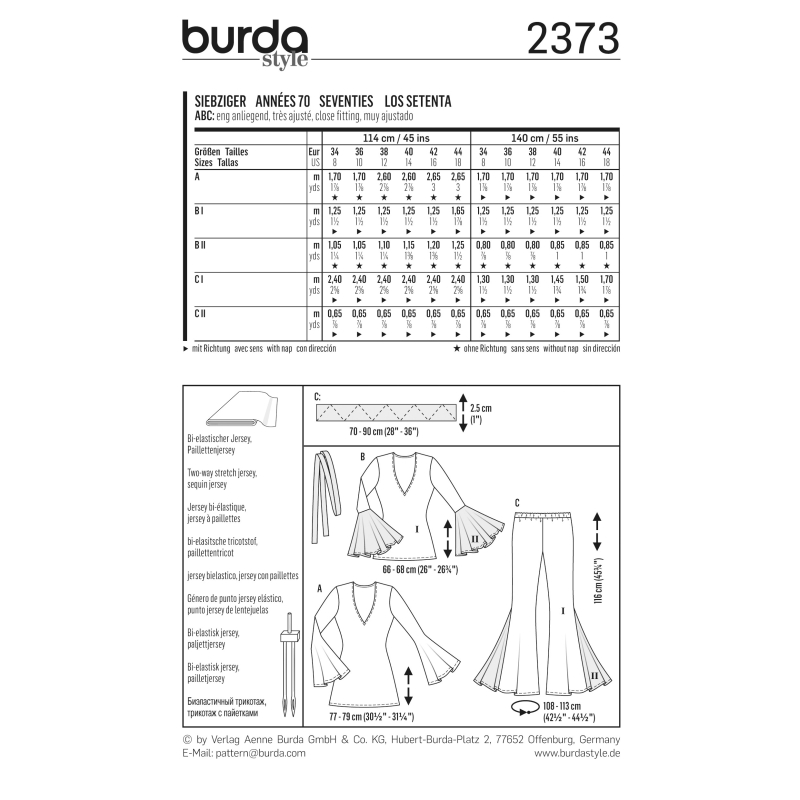 Patron Burda Carnaval 2373 - Déguisement année 70 Femme