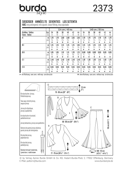 Patron Burda Carnaval 2373 - Déguisement année 70 Femme