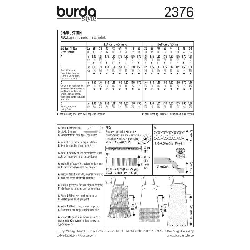 Patron Burda Carnaval 2376 - Déguisement Charleston Femme