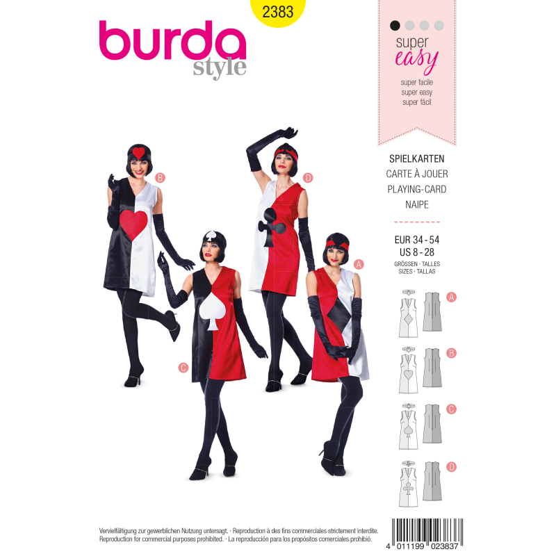 Patron Burda Carnaval 2383 - Déguisement Carte à jouer Femme