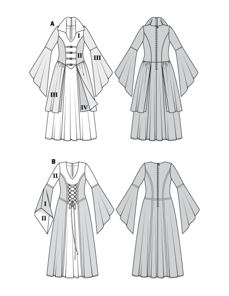 Patron Burda Carnaval 2405 - Déguisement Robe Moyen - âge, sorcière ou voyante Femme