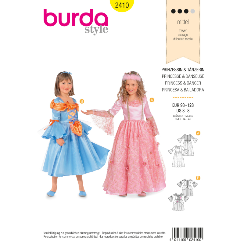 Patron Burda Carnaval 2410 - Déguisement Princesse et Danseuse enfant