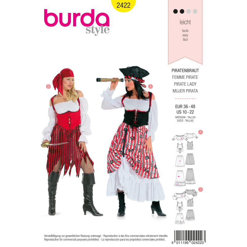 Patron Burda Carnaval 2422 - Déguisement Pirate Femme