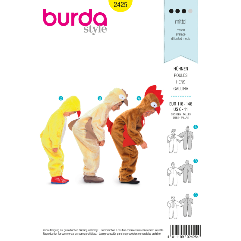 Patron Burda Carnaval 2425 - Déguisement Poule, poussin, coq enfant