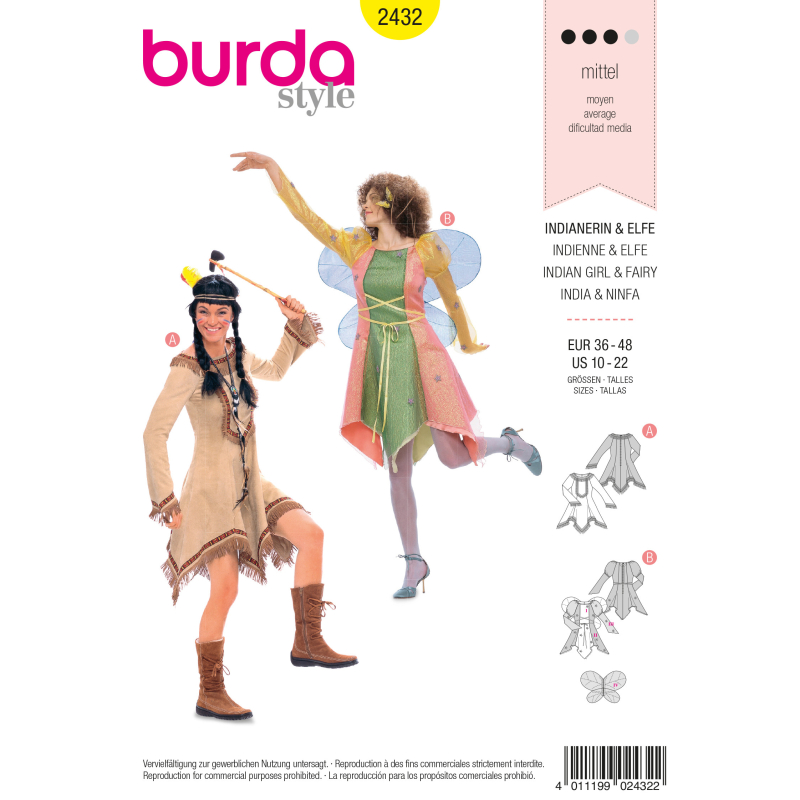 Patron Burda Carnaval 2432 - Déguisement indienne et elfe Femme