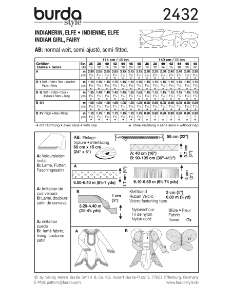 Patron Burda Carnaval 2432 - Déguisement indienne et elfe Femme