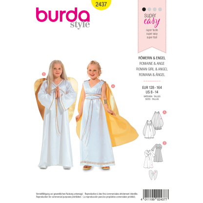 Patron Burda Carnaval 2437 - Déguisement Dame romaine et Ange enfant