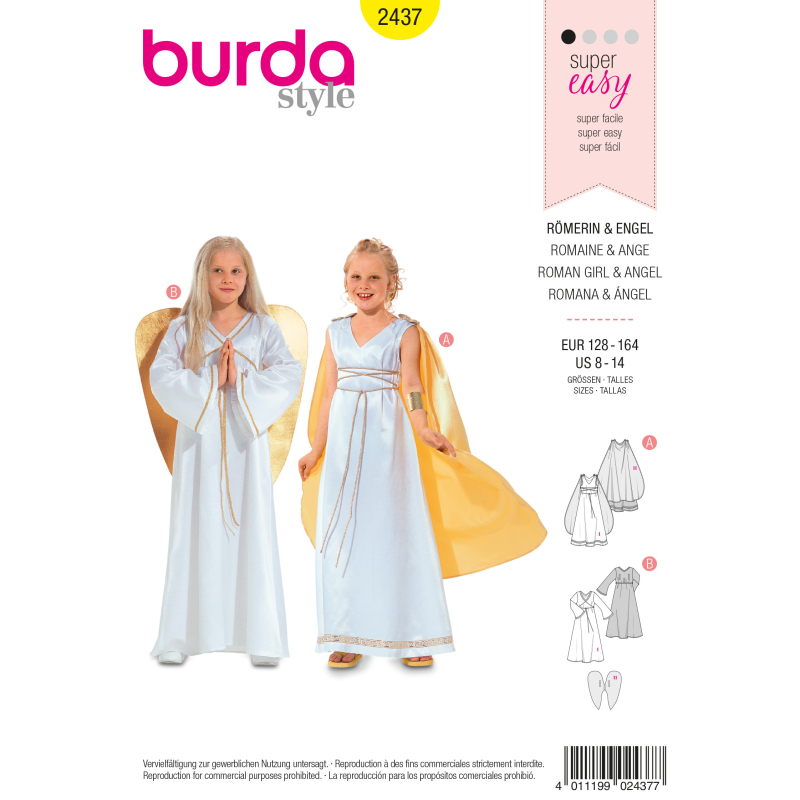 Patron Burda Carnaval 2437 - Déguisement Dame romaine et Ange enfant