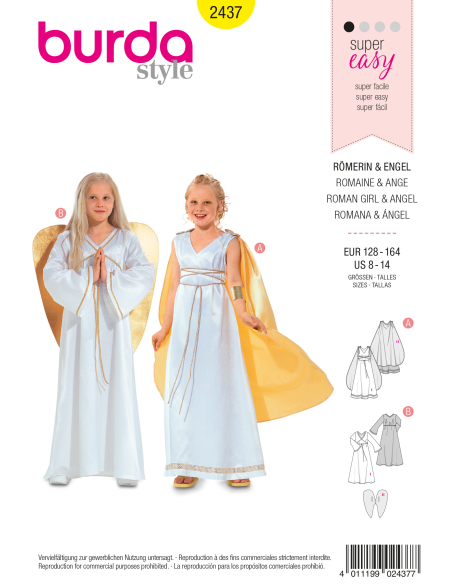 Patron Burda Carnaval 2437 - Déguisement Dame romaine et Ange enfant