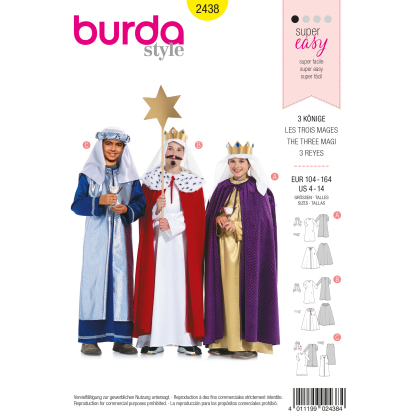 Patron Burda Carnaval 2438 - Déguisement Historique Les Rois Mages enfant